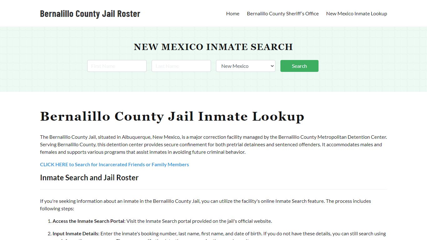 Bernalillo County Jail Roster Lookup, NM, Inmate Search